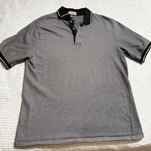VTG Blake & Hollister Polo Mens Large Black Gray Striped 100% Cotton Made in USA